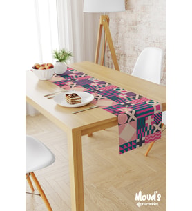 Geometrik 2 Desenli Baskılı Süet Runner Masa Örtüsü