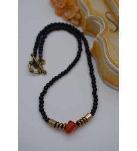 STONEAGE ONİKS HEMATİT VE AGATE TAŞLI KOLE (Altın / Dore)