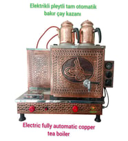 2 Demlikli bakır tam otomatik elektrikli Çay Kazanı Pleytli çay ocağı Osmanlı Tuğra Model Çay semaveri ETS Sistemli Çay Makinesi Çay Otomatı