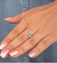 925 Ayar Gümüş Aquamarine Taşlı Kedi Kolye