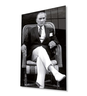 Atatürk Portresi Cam Tablo,  Duvar Dekoru, Hediyelik  Temperli 4 mm Cam Tablo (Gri)
