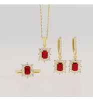 925 Ayar Gümüş Baget Kırmızı Taşlı Gold Anturaj Set