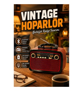 Vintage Ahşap Görünümlü Bluetooth Hoparlör Işıklı Nostaljik FM Radyo