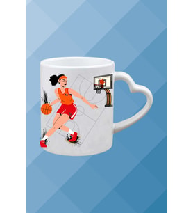 Basketboll Temalı Kadın Oyuncu Baskılı Kalpli Kulp Kupa Bardak Çay Kahve Fincanı-3