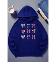 Unisex Renkli Kurdele Baskılı kapüşonlu Sweatshirt (SAKS MAVI)