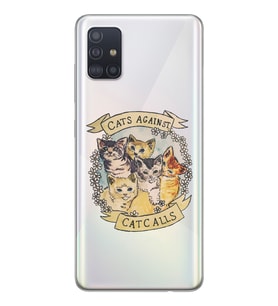 Samsung Galaxy A51 Uyumlu Sevimli Kediler Tasarımlı Şeffaf Telefon Kılıfı