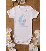 Unisex Bebek Unicorn Baskılı Beyaz Çıtçıtlı Body