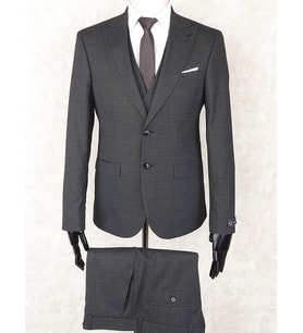 Jan Carlucci Slim Fit Sivri Yaka-Çift Yırtmaç Siyah Desenli Drop 6 Yelekli Takım Elbise
