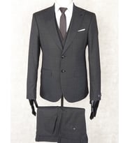 Jan Carlucci Slim Fit Sivri Yaka-Çift Yırtmaç Siyah Desenli Drop 6 Yelekli Takım Elbise