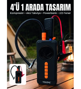 4'ü 1 Arada Akü Takviye Cihazı Dijital Lastik Şişirme Kompresörü 10000mah Powerbank Ve Led Fener