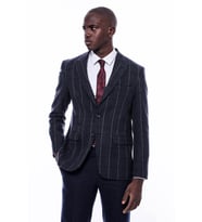 Ekose Sivri Yaka Lacivert Slim Fit Ceket - Wessi