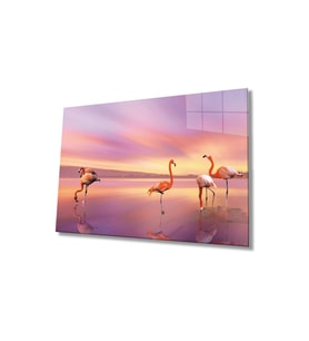 Miyrem Glasses Collection -A1^#  Flamingo Hayvan Cam Tablo (Çok Renkli)