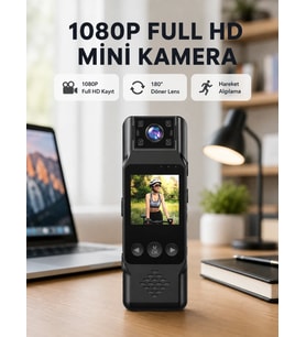 180 Derece Dönebilen Mini Kamera Full HD TFT Ekran Hareket Sensörlü (Kopya)