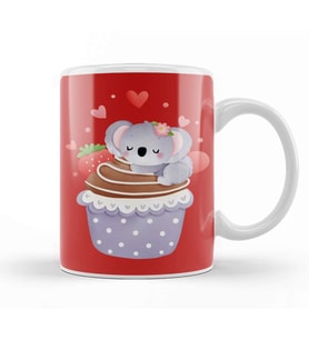 Valentines Koala with Cupcake Kupa Bardak Porselen