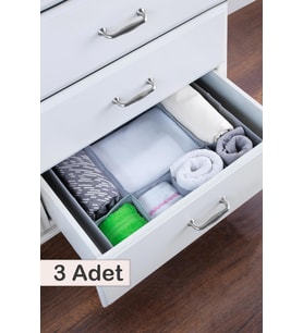 3 Adet  7 Bölmeli Çekmece İçi Düzenleyici  Organizer Gri