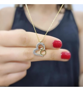 Kalbindeki Tektaşım 925 Ayar Gümüş Zirkon Taşlı Gold Kaplama Kolye (Karışık)