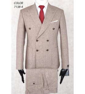 Keten Çizgili Kruvaze Torba Cep Fileli Astar Geniş Sivri Yaka Slim Fit Çift Yırtmaç Drop 6 Takım Elbise