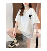 Baskılı Oversize Bisiklet Yaka T-shirt - Beyaz