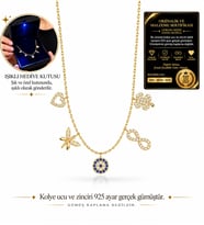 925 Ayar Gümüş Nazar Boncuklu Gold Zirkon Şans Kolyesi - Büyük Boy LED Işıklı Takı Kutulu