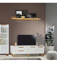 Dia Tv Sehpası 2 Kapaklı Ve 2 Çekmeceli Tasarım Beyaz Krem Detaylı- 160x35x52 Cm
