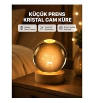 Mey İthalat® 8 cm Küçük Prens Cam Küre USB Işıklı Ahşap Tabanlı Dekor