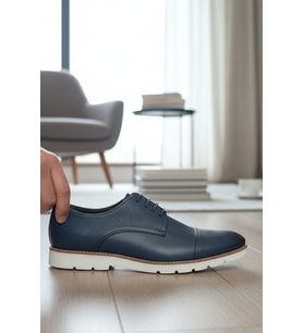 Enoch Hakiki Deri Lacivert Casual Ayakkabı (Brogue ve Örgü Detaylı)