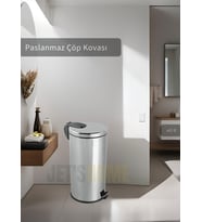 Pedallı Banyo Çöp Kovası Paslanmaz 40 Lt Mutfak Çöp Kutusu Gri