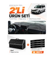e-biz FİAT DOBLO (2007-2015) AİRBAGLİ KÜÇÜK EKRAN Uyumlu Torpido + Deri Çanta - Siyah-Gri - FI008