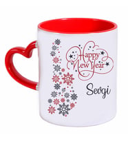 Biresimden Happy New Year İsimli Yılbaşı Yeni Yıl Hediyesi Kalp Kulplu Kupa Bardak (Beyaz - Kırmızı)