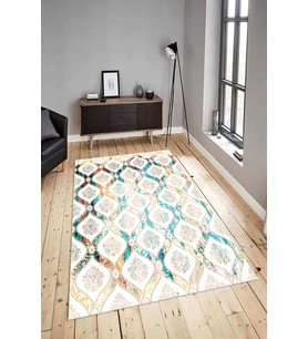 Dijital Baskılı Yıkanabilir Kaymaz Modern Renkli Salon Halısı Mutfak Halısı Yolluk ND-HY-1319 (Bej)