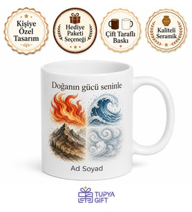 İsimli Dört Element Temalı Kupa Seti Özel Baskılı Porselen Bardak Hediye