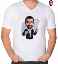 BK Gift Kişiye Özel Erkek Karikatürlü V Yaka Tişört-50 (Beyaz)