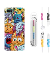 Oppo A5S A15 A16 A54 A55 A73 A74 Kılıf Kablo Koruma Spiral Silikon Kediler 1723