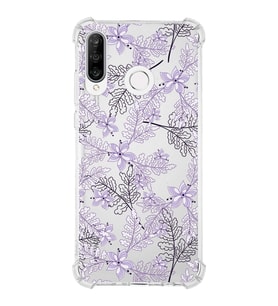 PrintiFy Huawei P30 Lite Uyumlu Köşe Korumalı Floral Lila Tasarımlı Şeffaf Silikon Kılıf