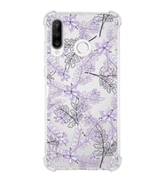 PrintiFy Huawei P30 Lite Uyumlu Köşe Korumalı Floral Lila Tasarımlı Şeffaf Silikon Kılıf