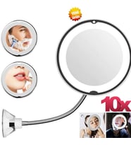 Ultra Flexıble 10x Zoomlu Esnek Işıklı Çerçeveli Makyaj Aynası Led Ayna Büyüteçli Vantuzlu Yapışan