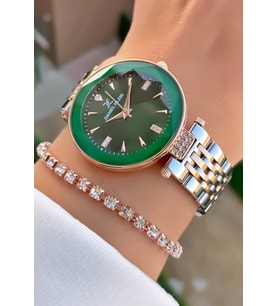 Daniel Klein Kadın Kol Saati – Rose Gold Silver Çelik Kordon – Yeşil Taşlı Kadran – Şık Hediye Seti