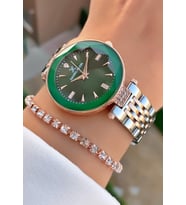 Daniel Klein Kadın Kol Saati – Rose Gold Silver Çelik Kordon – Yeşil Taşlı Kadran – Şık Hediye Seti