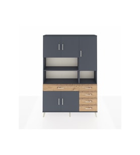 Arges Dolap 9 Raflı 5 Çekmeceli 5 Kapaklı 132x30x195 Antrasit-Antrasit/Çam