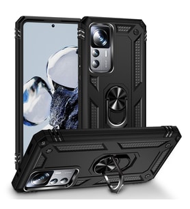 Xiaomi Mi 12T Pro Kılıf Zore Vega Yüzüklü Standlı Zırh Kılıf (Siyah)
