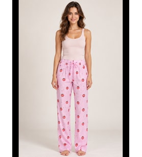 Night Kadın Çizgili Bluz Desenli Askılı Pijama Takımı