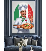 İtalyan Şef Pizza Hazırlıyor Dekoratif Kanvas - Mdf Ahşap Tablo