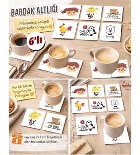 Sevimli Hayvanlar 4 7x7 – 6’lı Set Dekoratif Kare Tasarım