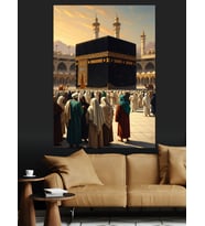 Gece Vakti Işıklı Kabe Meydanı Dekoratif Kanvas - Mdf Ahşap Tablo