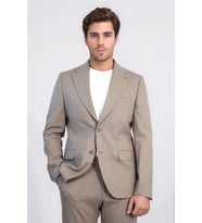 Vizon Slim Fit İki Düğmeli Keten Görünümlü Erkek Takım Elbise - Wessi