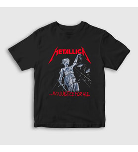 Presmono Unisex Çocuk Siyah Lady Justice Metallica T-Shirt 66952tt