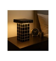 Siyah Gold Mozaik Cam Abajur  LED Işıklı Modern Komodin Lambası  El Yapımı Şık Masa Lambası