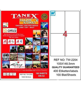 TANEX 105x148,5 MM LAZER ETİKET TW-2204