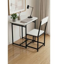 Çalışma Masası Sandalye Set Dayanıklı Tasarım Ev Ofis Laptop Masası Çok Amaçlı 9810 Beyaz