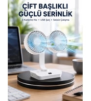 Sessiz Çalışan USB Şarjlı Çift Kafalı Masaüstü Fan – Ev ve Ofis İçin